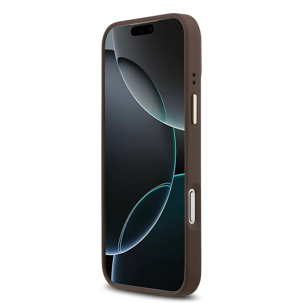 Apple iPhone 17 Pro Max Kılıf Guess Orjinal Lisanslı M-safe Şarj Özellikli Sıcak Baskılı Yazı Logolu PU Deri Peony Kapak Pembe
