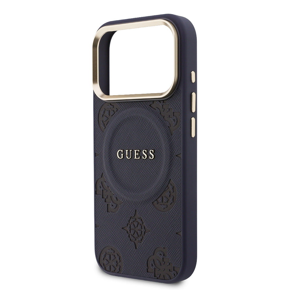 Apple iPhone 17 Pro Max Kılıf Guess Orjinal Lisanslı M-safe Şarj Özellikli Sıcak Baskılı Yazı Logolu PU Deri Peony Kapak