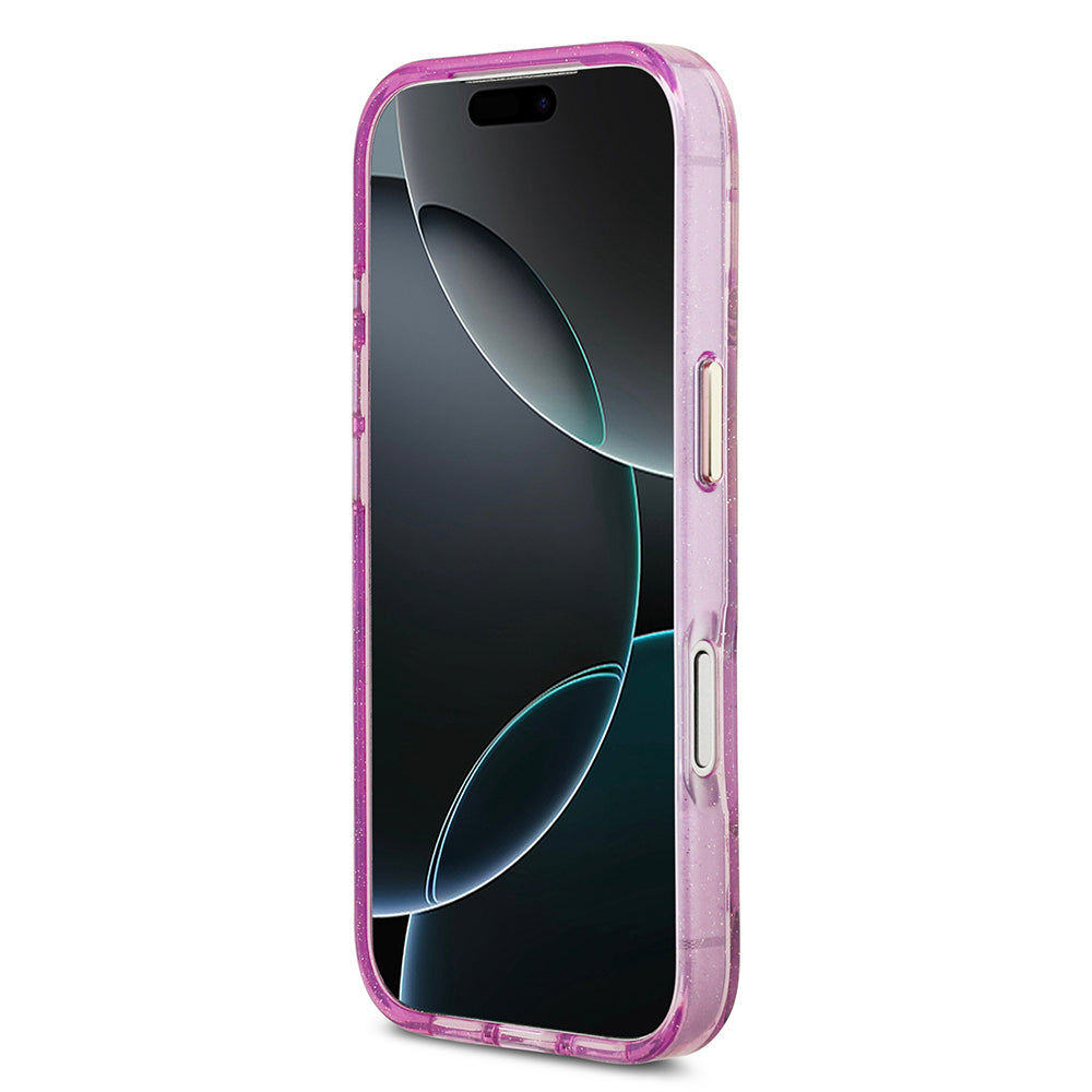 Apple iPhone 17 Pro Max Kılıf Guess Orjinal Lisanslı M-safe Şarj Özellikli Simli Çiçek Desenli Metal Kamera Çerçeveli Üçgen Logolu Kapak Beyaz