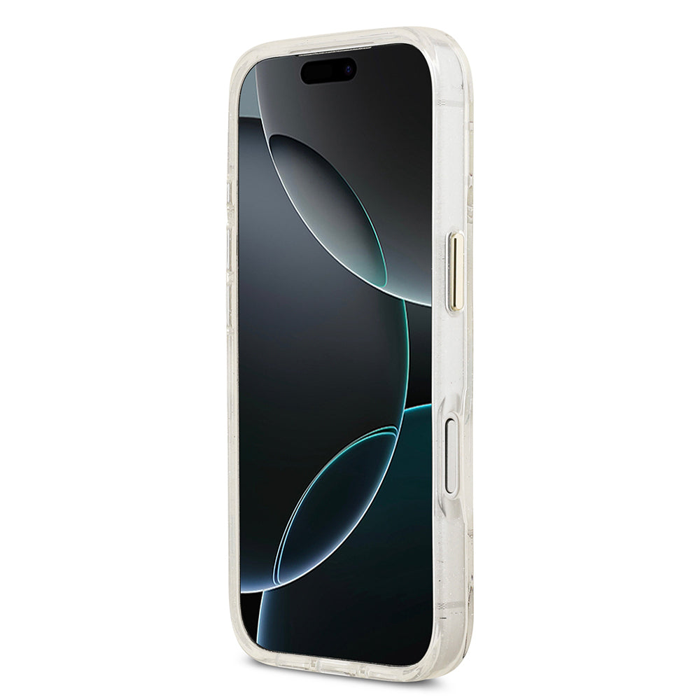 Apple iPhone 17 Pro Max Kılıf Guess Orjinal Lisanslı M-safe Şarj Özellikli Simli Çiçek Desenli Metal Kamera Çerçeveli Üçgen Logolu Kapak Yeşil