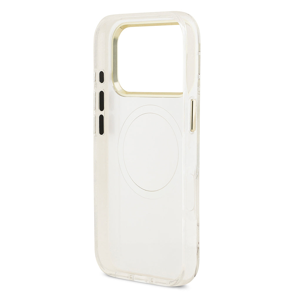 Apple iPhone 17 Pro Max Kılıf Guess Orjinal Lisanslı M-safe Şarj Özellikli Simli Çiçek Desenli Metal Kamera Çerçeveli Üçgen Logolu Kapak Yeşil