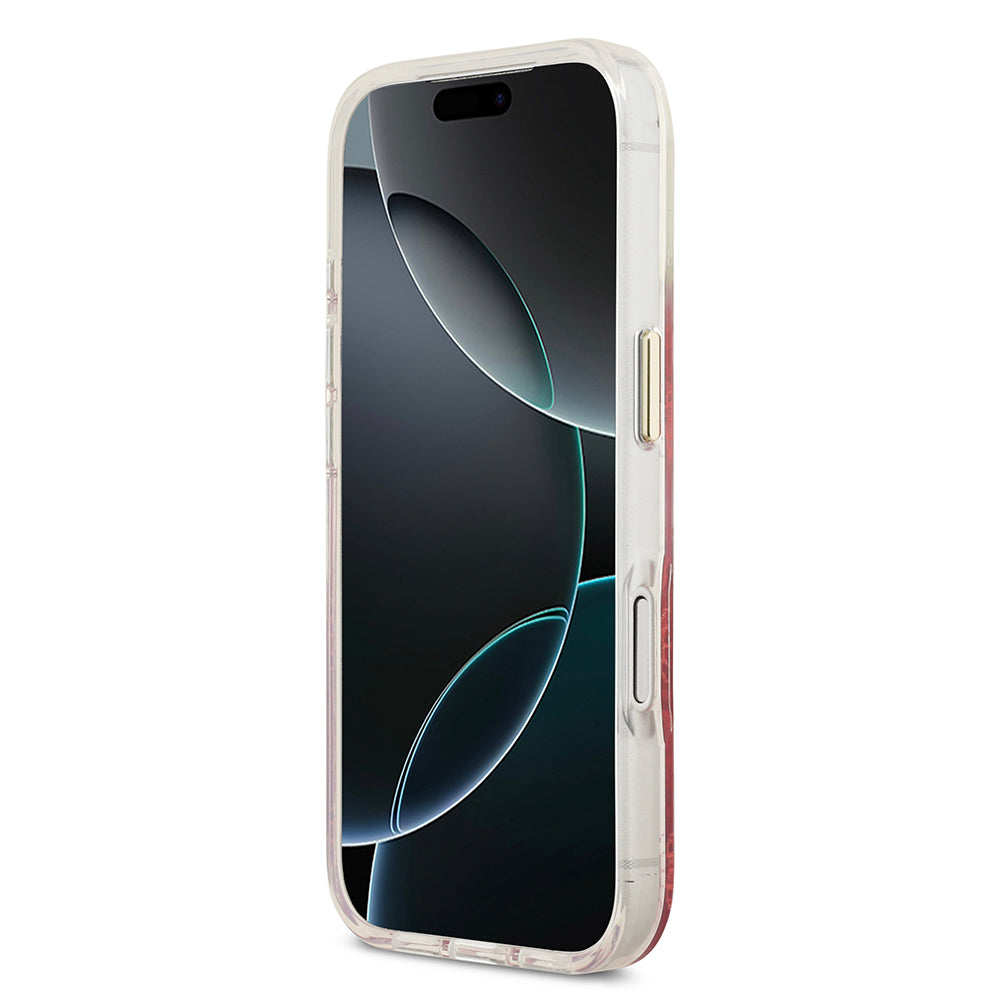 Apple iPhone 17 Pro Max Kılıf Guess Orjinal Lisanslı M-safe Şarj Özellikli Simli Peony Desenli Silikon Kapak Pembe