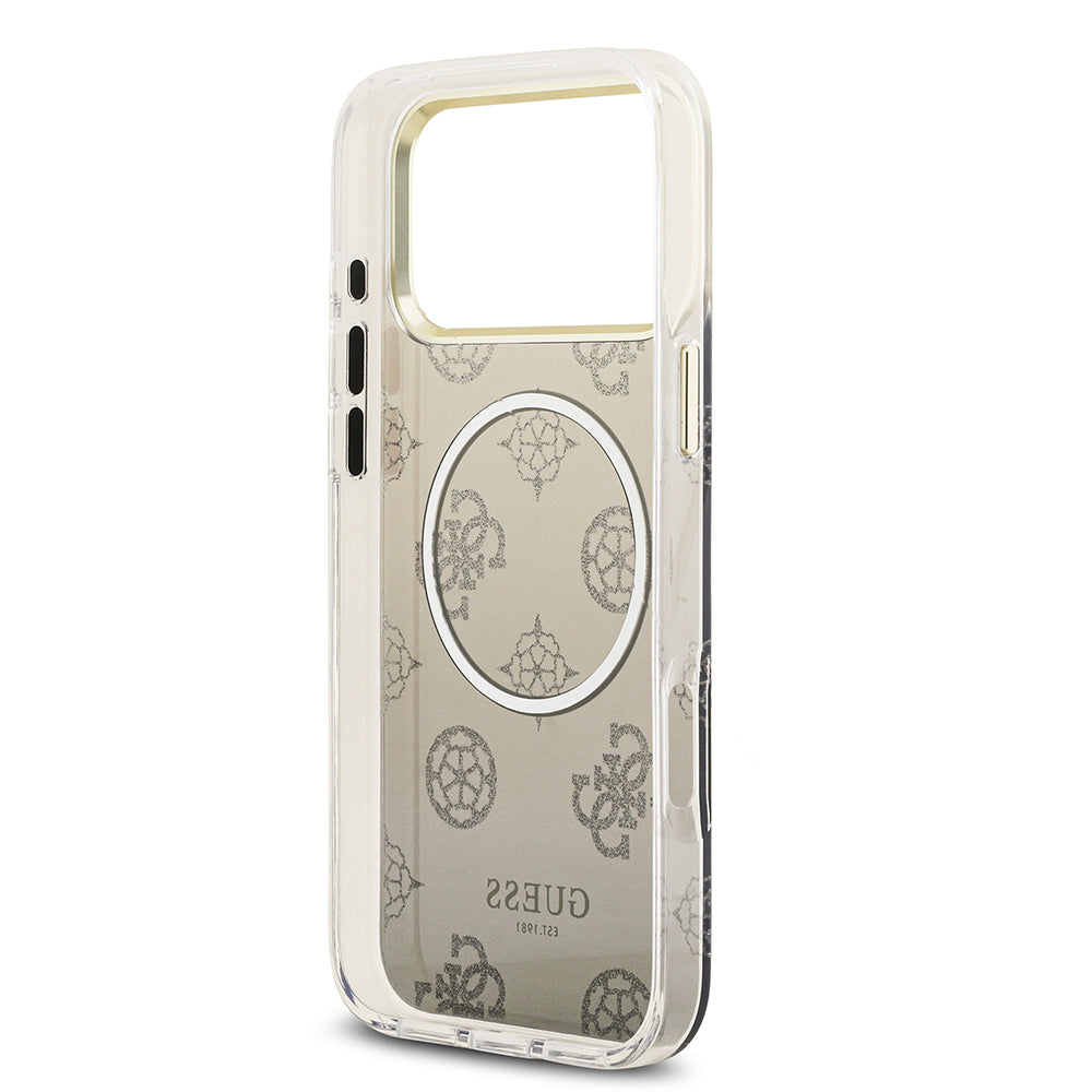 Apple iPhone 17 Pro Max Kılıf Guess Orjinal Lisanslı M-safe Şarj Özellikli Simli Peony Desenli Silikon Kapak Siyah