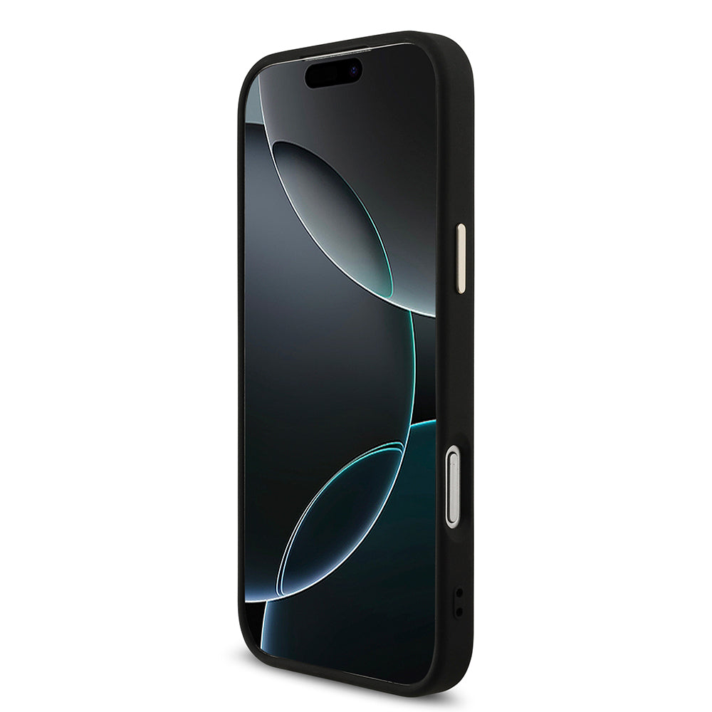 Apple iPhone 17 Pro Max Kılıf Guess Orjinal Lisanslı M-safe Şarj Özellikli Taşlı Üçgen Logo 4G Desenli Kapak Pembe