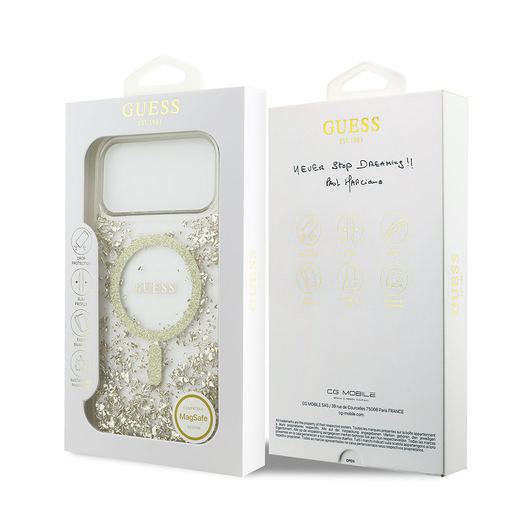 Apple iPhone 17 Pro Max Kılıf Guess Orjinal Lisanslı M-safe Şarj Özellikli Transparan Resin Bottom Kapak Pembe