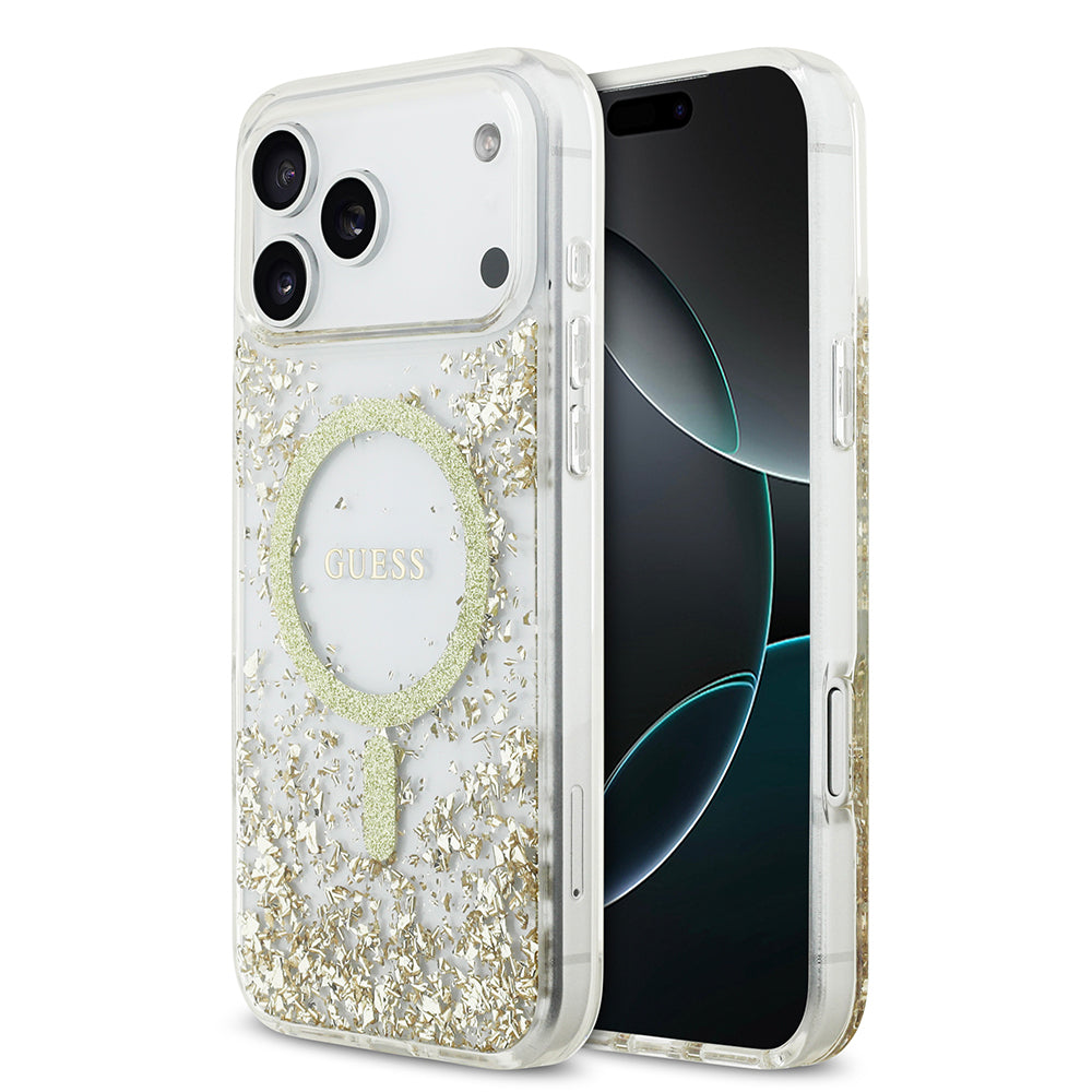 Apple iPhone 17 Pro Max Kılıf Guess Orjinal Lisanslı M-safe Şarj Özellikli Transparan Resin Bottom Kapak Gold