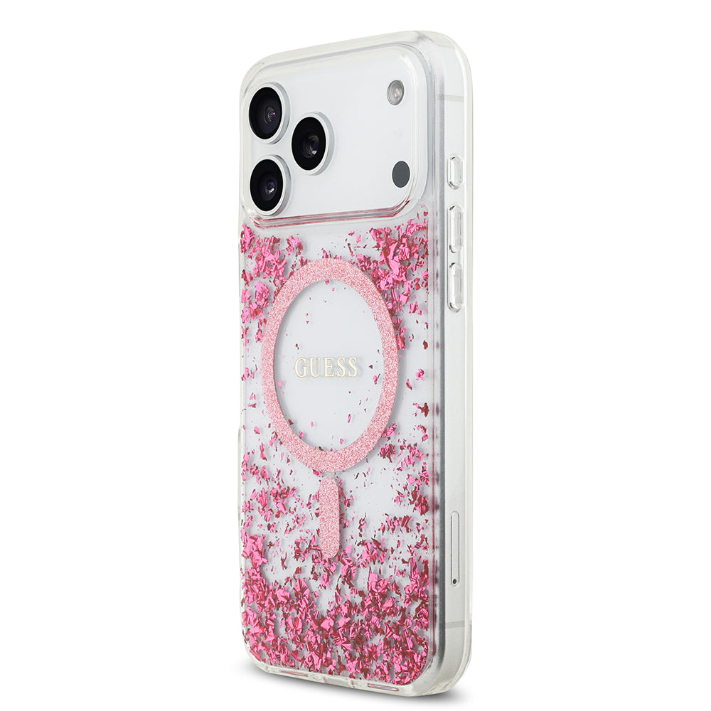 Apple iPhone 17 Pro Max Kılıf Guess Orjinal Lisanslı M-safe Şarj Özellikli Transparan Resin Bottom Kapak Pembe