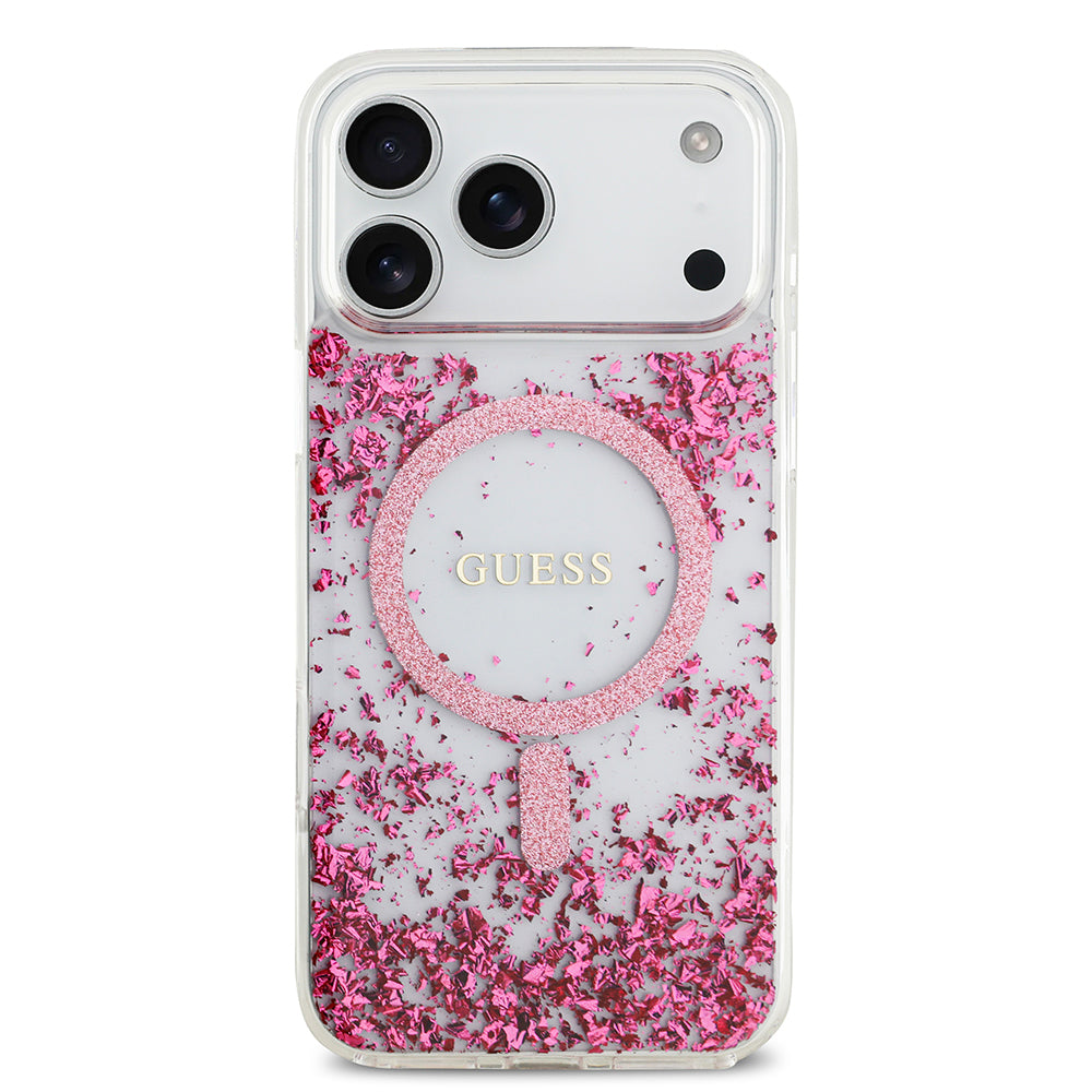 Apple iPhone 17 Pro Max Kılıf Guess Orjinal Lisanslı M-safe Şarj Özellikli Transparan Resin Bottom Kapak Pembe