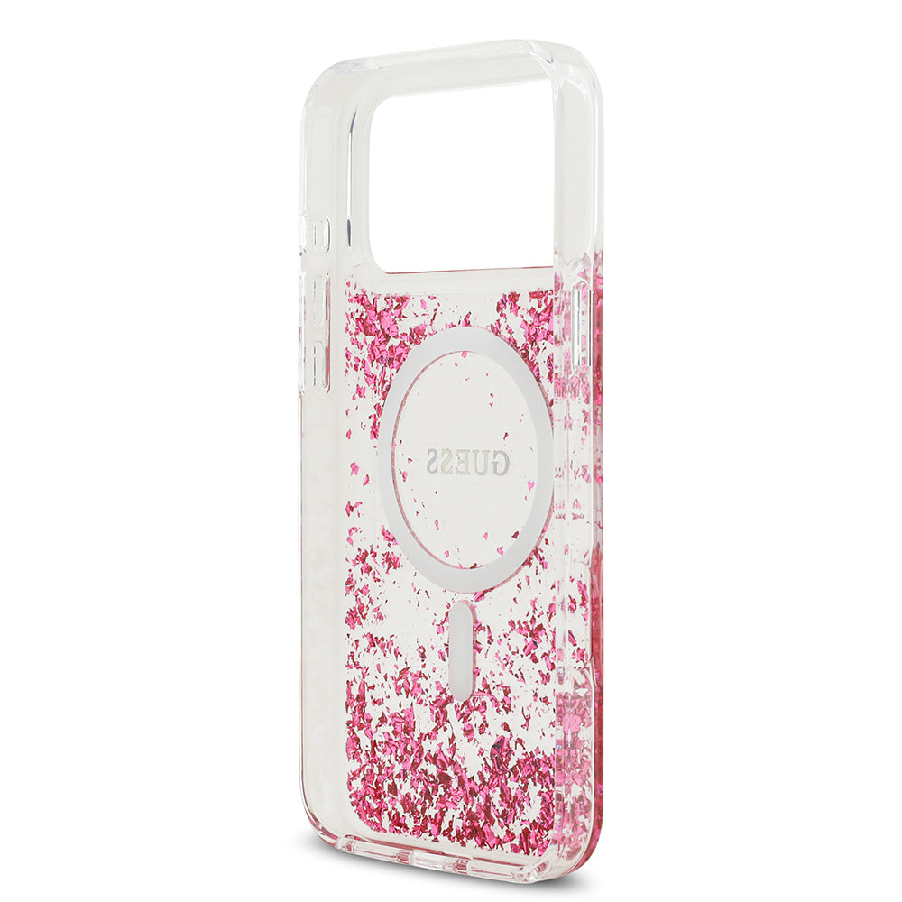 Apple iPhone 17 Pro Max Kılıf Guess Orjinal Lisanslı M-safe Şarj Özellikli Transparan Resin Bottom Kapak Pembe