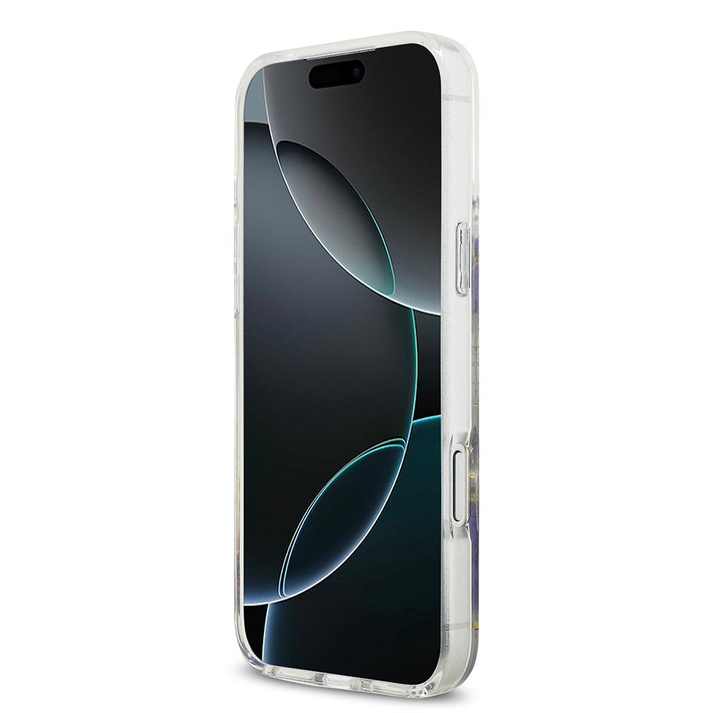 Apple iPhone 17 Pro Max Kılıf Guess Orjinal Lisanslı M-safe Şarj Özellikli Transparan Resin Flowers Kapak Mor