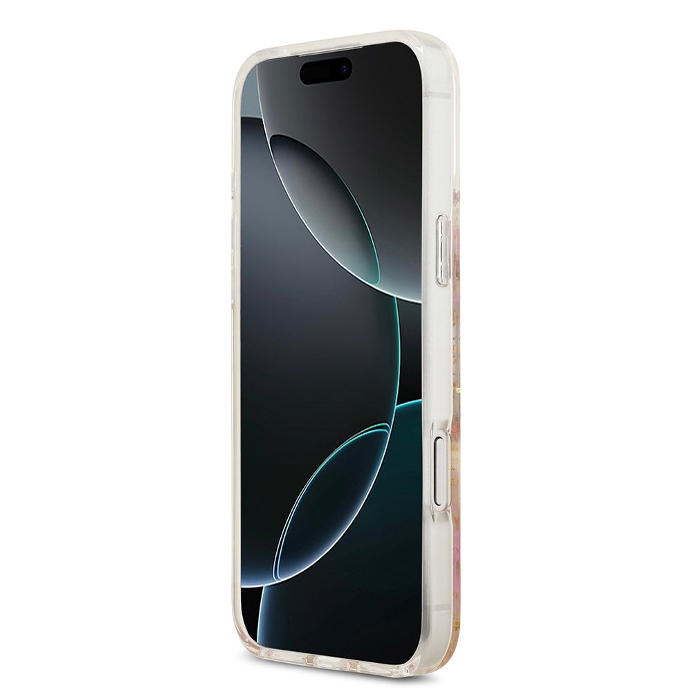 Apple iPhone 17 Pro Max Kılıf Guess Orjinal Lisanslı M-safe Şarj Özellikli Transparan Resin Flowers Kapak Mor