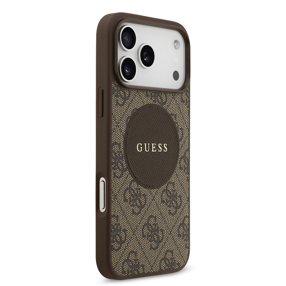 Apple iPhone 17 Pro Max Kılıf Guess Orjinal Lisanslı M-safe Şarj Özellikli Yazı Logolu Circle Classic Kapak Siyah