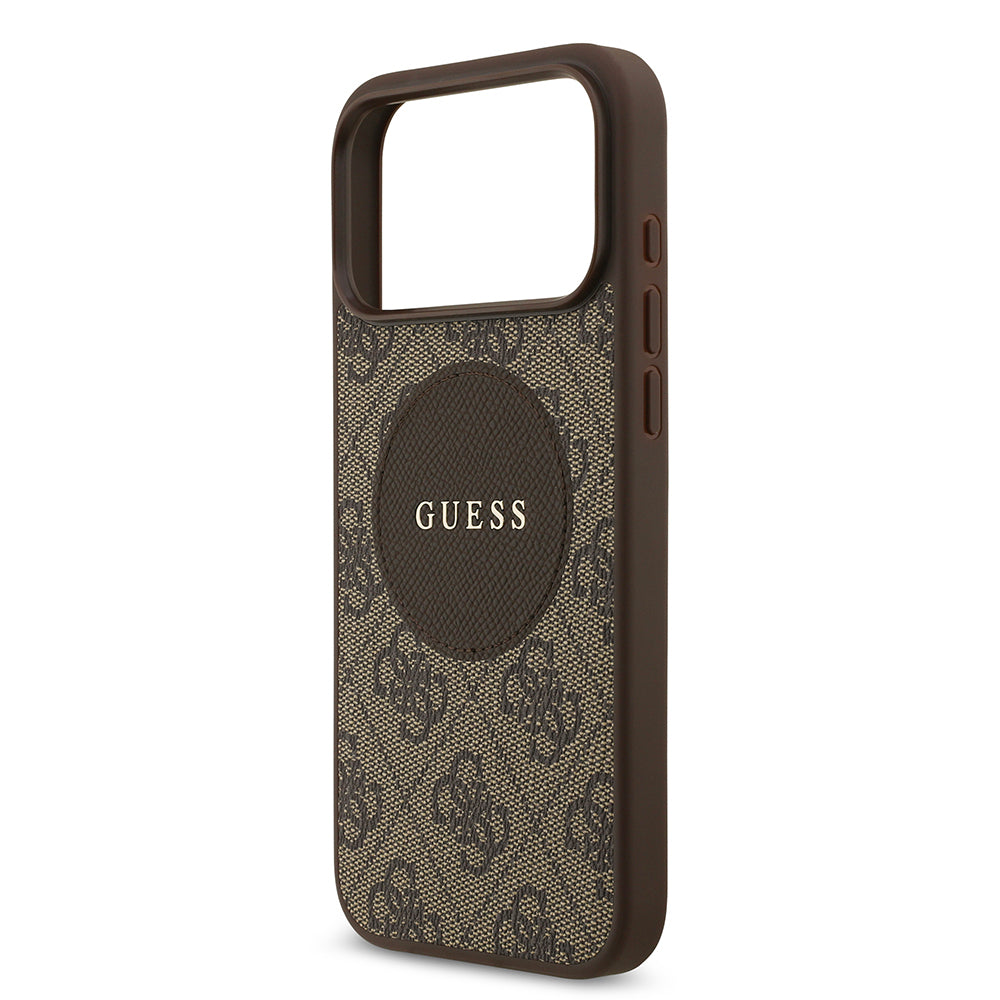 Apple iPhone 17 Pro Max Kılıf Guess Orjinal Lisanslı M-safe Şarj Özellikli Yazı Logolu Circle Classic Kapak Siyah