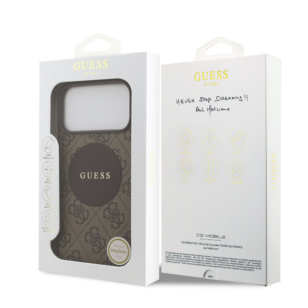 Apple iPhone 17 Pro Max Kılıf Guess Orjinal Lisanslı M-safe Şarj Özellikli Yazı Logolu Circle Classic Kapak Siyah