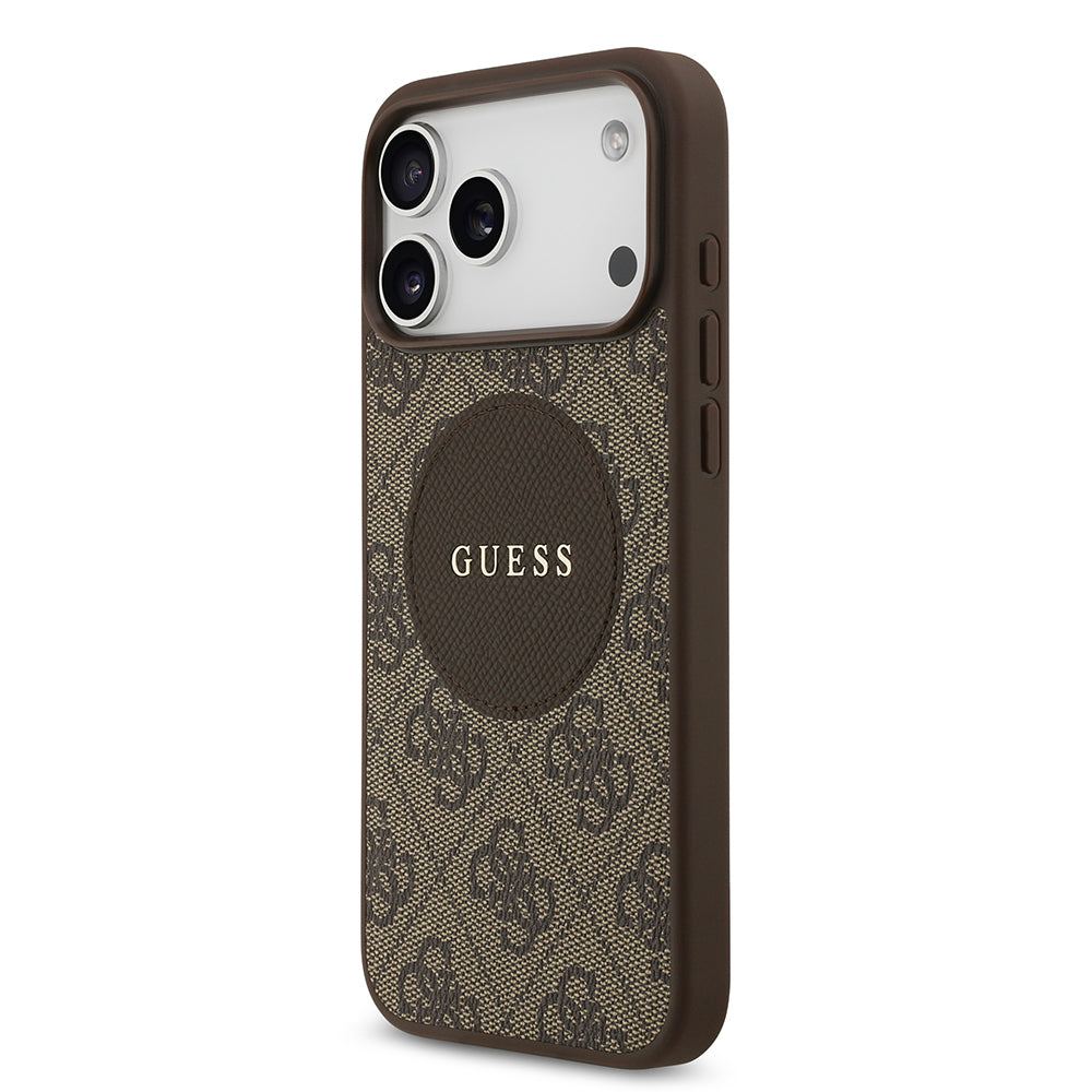 Apple iPhone 17 Pro Max Kılıf Guess Orjinal Lisanslı M-safe Şarj Özellikli Yazı Logolu Circle Classic Kapak Pembe