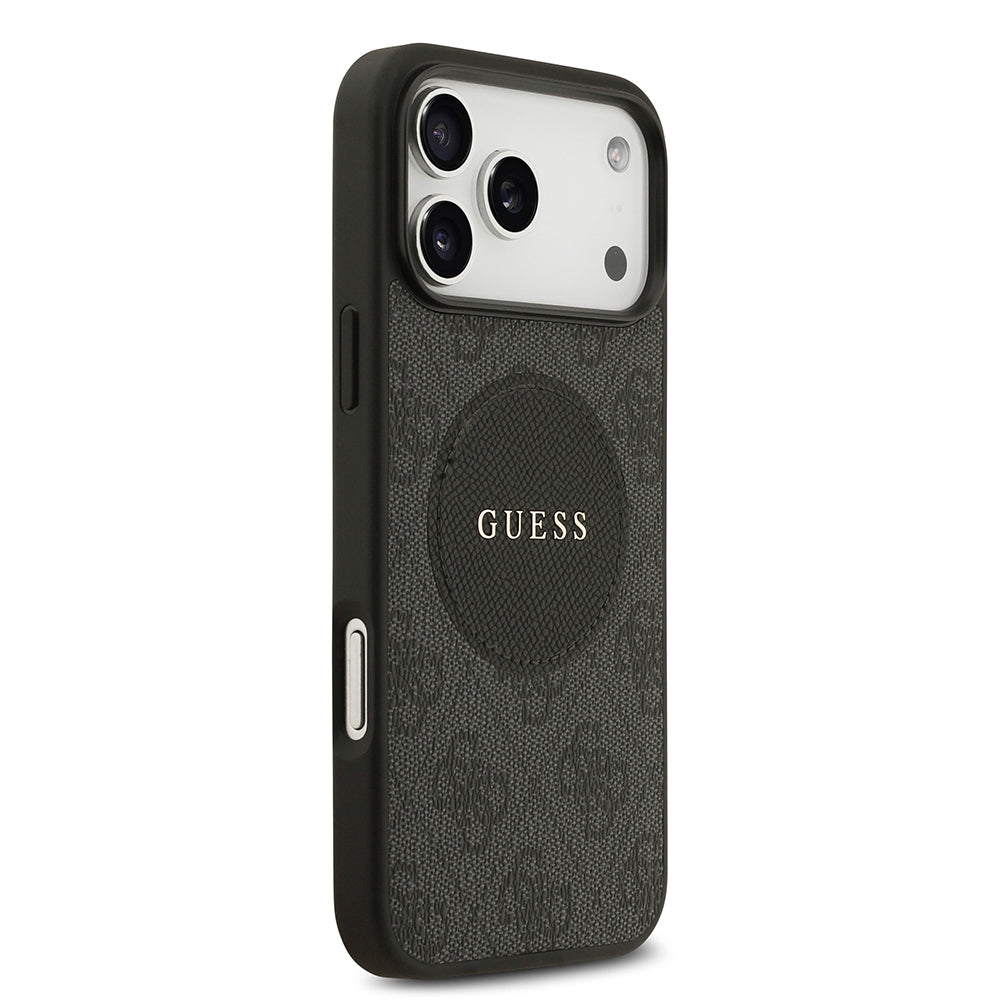 Apple iPhone 17 Pro Max Kılıf Guess Orjinal Lisanslı M-safe Şarj Özellikli Yazı Logolu Circle Classic Kapak Pembe