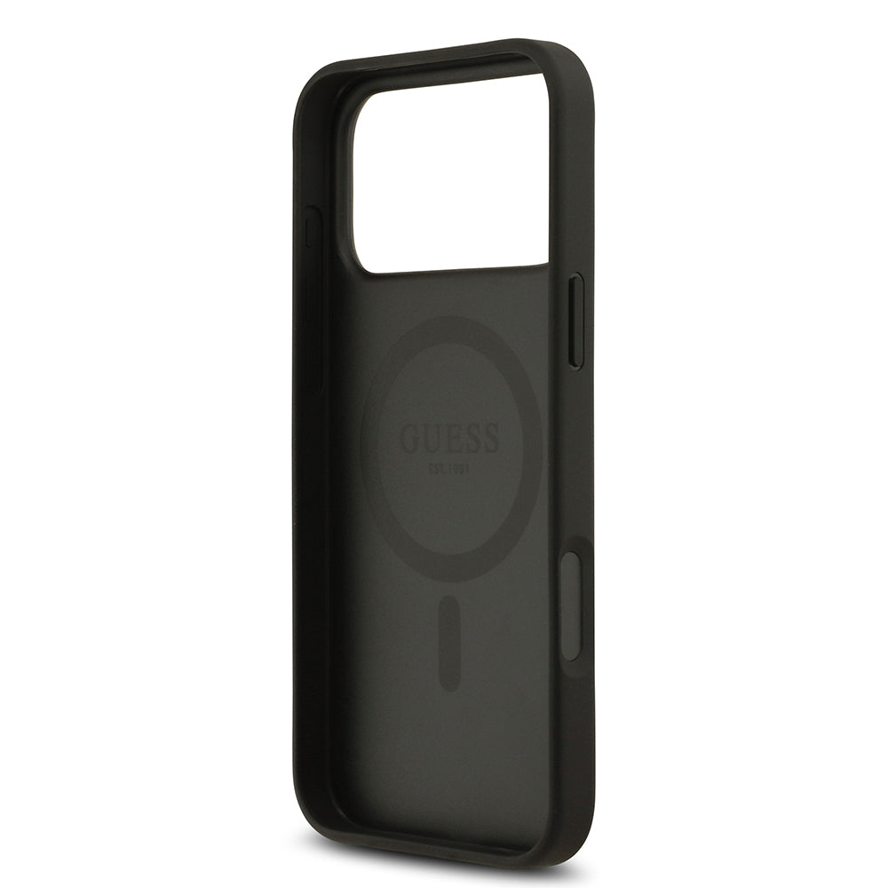 Apple iPhone 17 Pro Max Kılıf Guess Orjinal Lisanslı M-safe Şarj Özellikli Yazı Logolu Circle Classic Kapak Pembe