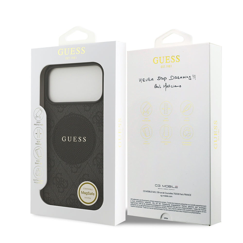 Apple iPhone 17 Pro Max Kılıf Guess Orjinal Lisanslı M-safe Şarj Özellikli Yazı Logolu Circle Classic Kapak Pembe