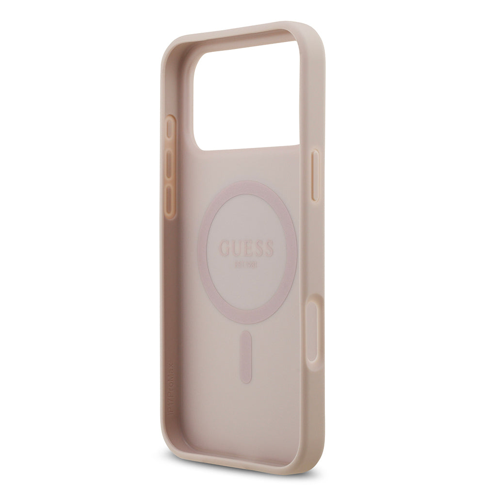 Apple iPhone 17 Pro Max Kılıf Guess Orjinal Lisanslı M-safe Şarj Özellikli Yazı Logolu Circle Classic Kapak Siyah