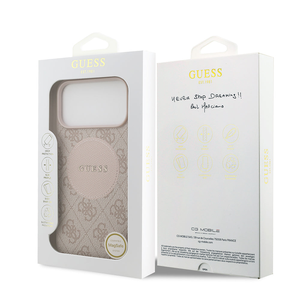 Apple iPhone 17 Pro Max Kılıf Guess Orjinal Lisanslı M-safe Şarj Özellikli Yazı Logolu Circle Classic Kapak Siyah