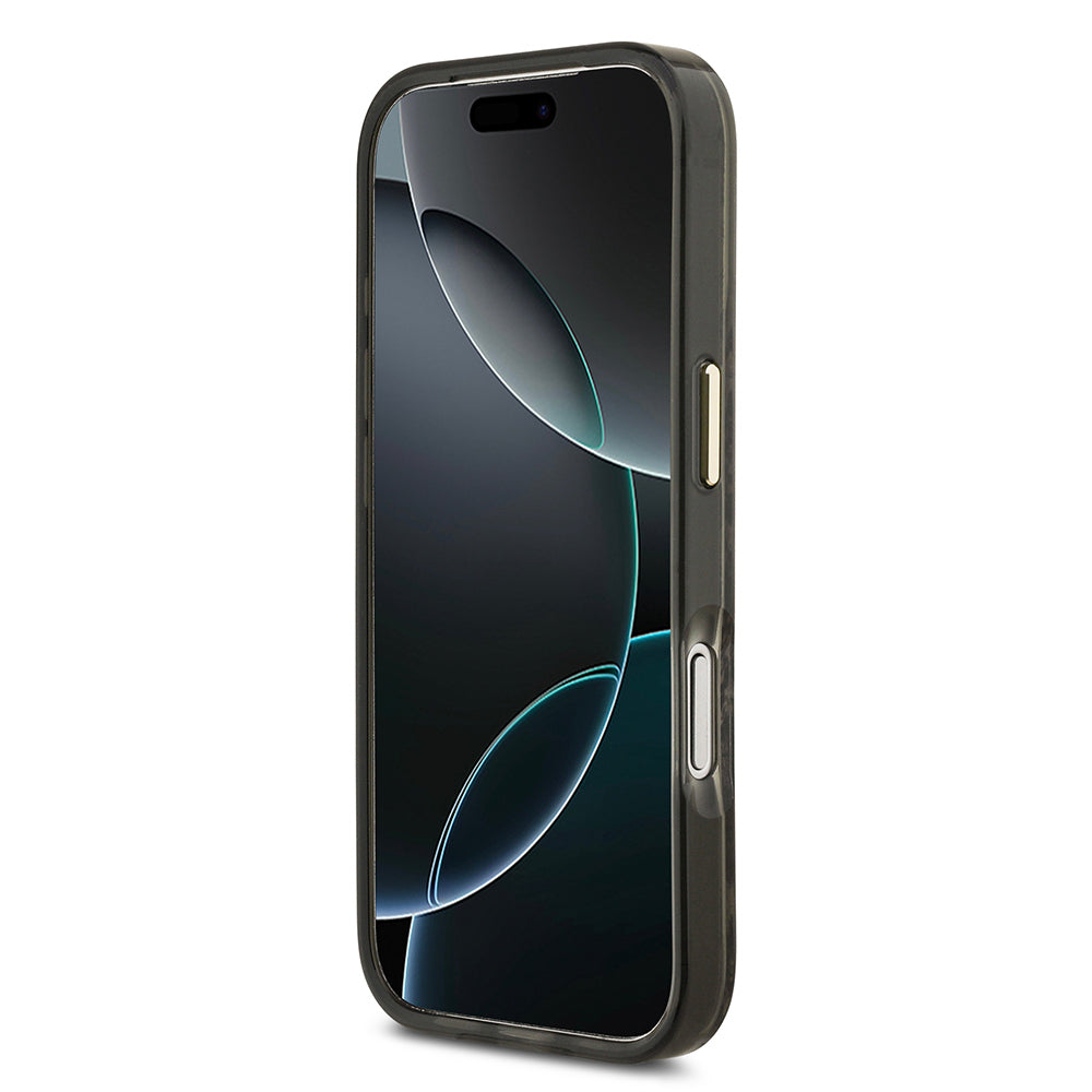 Apple iPhone 17 Pro Max Kılıf Guess Orjinal Lisanslı M-safe Şarj Özellikli Yazı Logolu Python Desenli Kapak Siyah