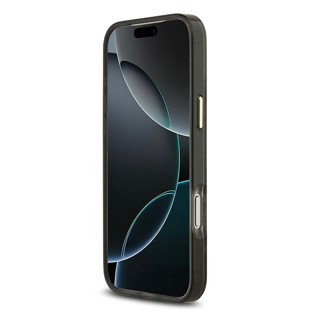 Apple iPhone 17 Pro Max Kılıf Guess Orjinal Lisanslı M-safe Şarj Özellikli Yazı Logolu Python Desenli Kapak Siyah