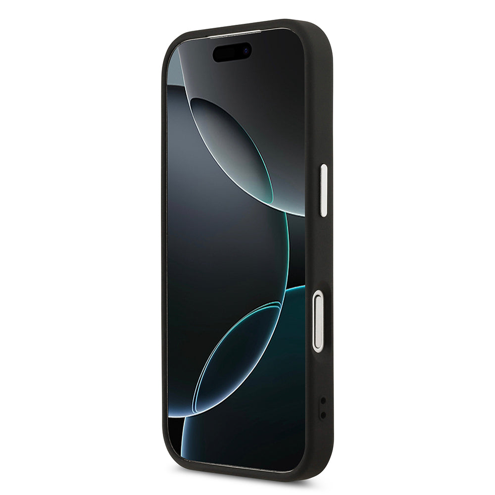 Apple iPhone 17 Pro Max Kılıf Karl Lagerfeld Orjinal Lisanslı M-safe Şarj Özellikli Delikli Tasarım Metal Logolu PU Deri Kapak Siyah