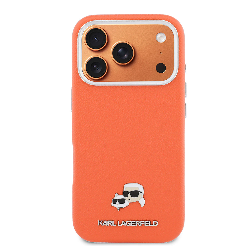 Apple iPhone 17 Pro Max Kılıf Karl Lagerfeld Orjinal Lisanslı M-safe Şarj Özellikli Metal Kamera ve Buton Tasarımlı K&C Head Logolu PU Deri Kapak