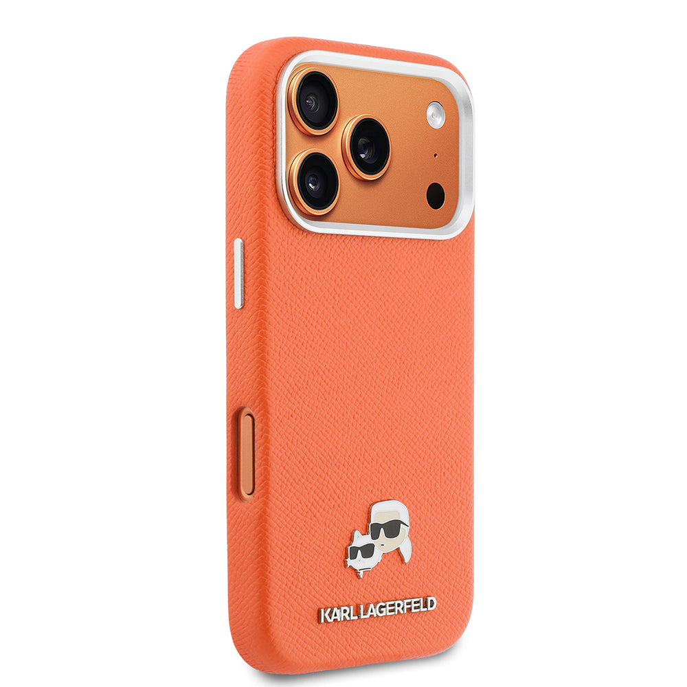 Apple iPhone 17 Pro Max Kılıf Karl Lagerfeld Orjinal Lisanslı M-safe Şarj Özellikli Metal Kamera ve Buton Tasarımlı K&C Head Logolu PU Deri Kapak