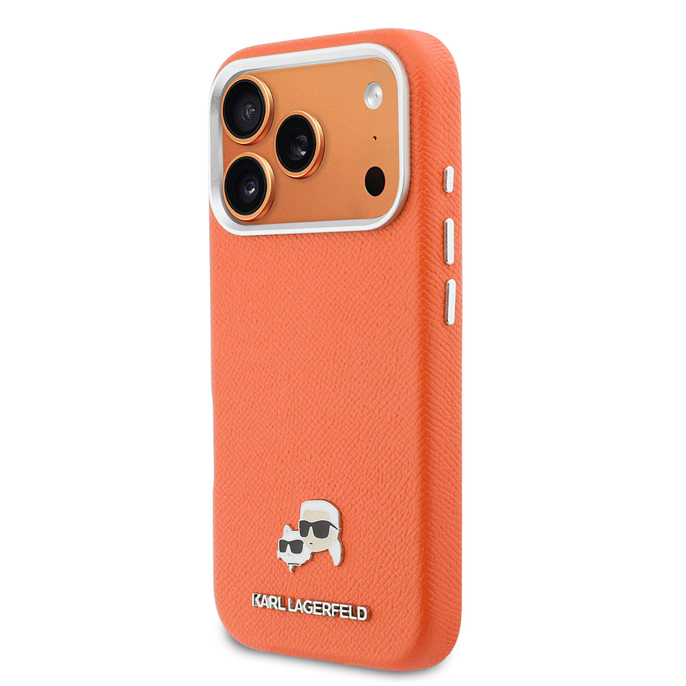 Apple iPhone 17 Pro Max Kılıf Karl Lagerfeld Orjinal Lisanslı M-safe Şarj Özellikli Metal Kamera ve Buton Tasarımlı K&C Head Logolu PU Deri Kapak