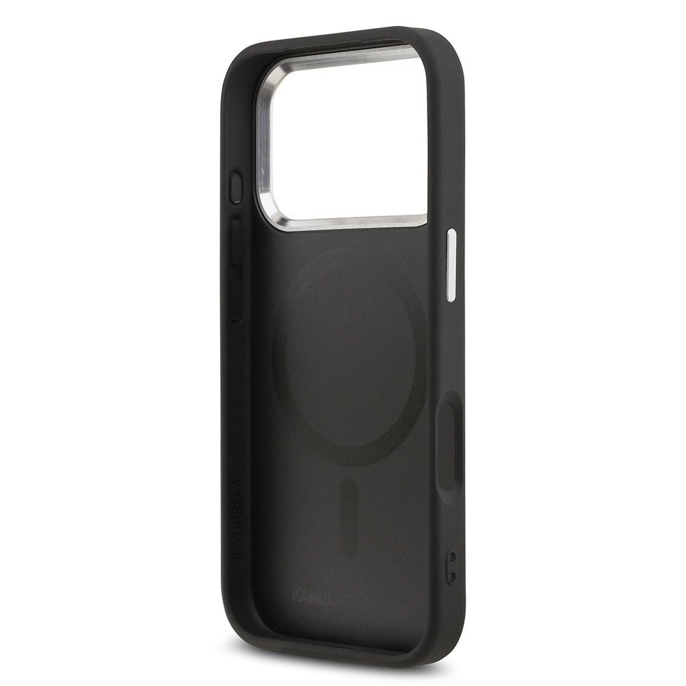 Apple iPhone 17 Pro Max Kılıf Karl Lagerfeld Orjinal Lisanslı M-safe Şarj Özellikli Metal Kamera ve Buton Tasarımlı K&C PU Deri Kapak Bej