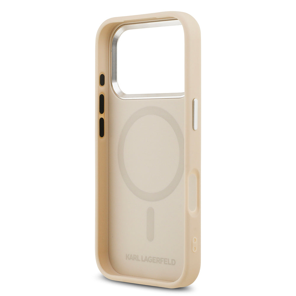 Apple iPhone 17 Pro Max Kılıf Karl Lagerfeld Orjinal Lisanslı M-safe Şarj Özellikli Metal Kamera ve Buton Tasarımlı K&C PU Deri Kapak Gri