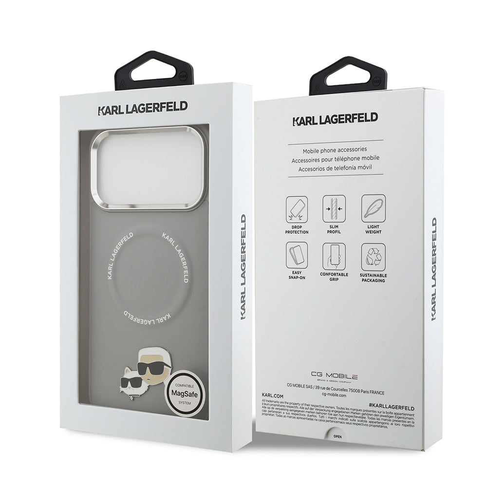 Apple iPhone 17 Pro Max Kılıf Karl Lagerfeld Orjinal Lisanslı M-safe Şarj Özellikli Metal Kamera ve Buton Tasarımlı K&C PU Deri Kapak Siyah