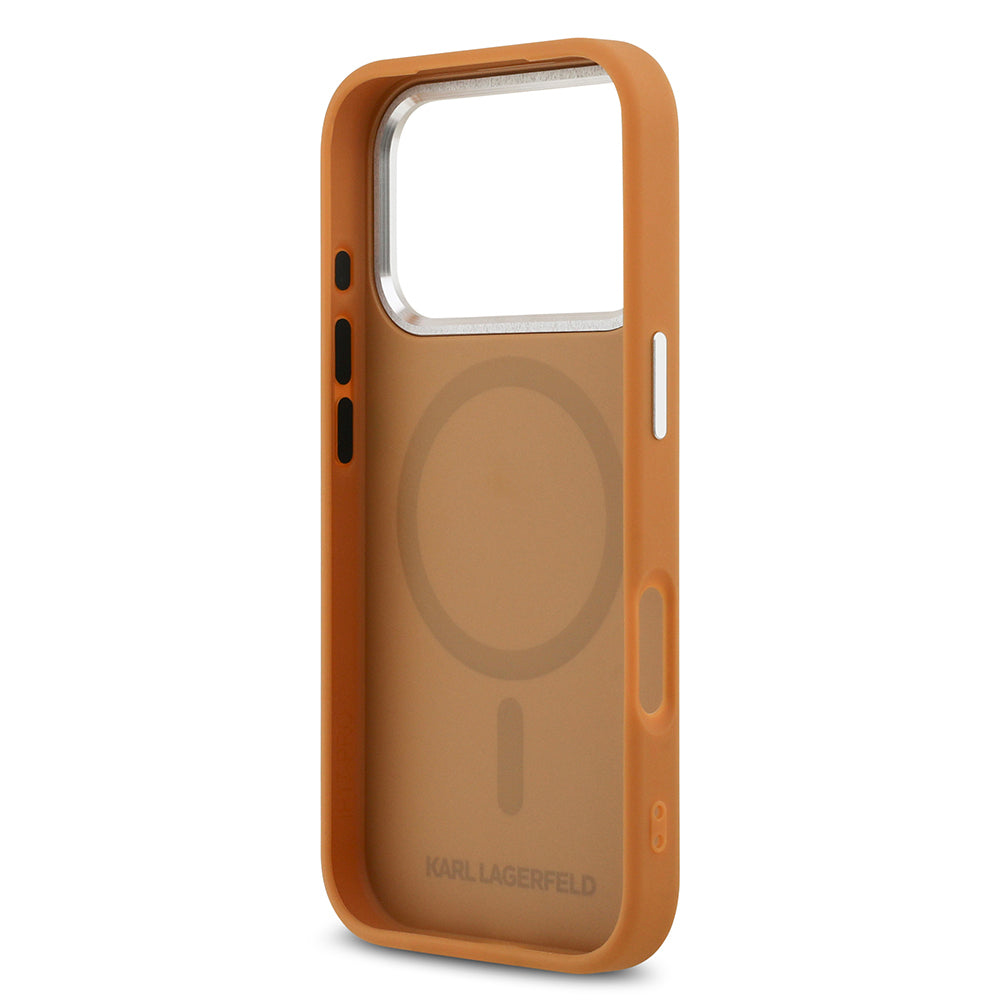 Apple iPhone 17 Pro Max Kılıf Karl Lagerfeld Orjinal Lisanslı M-safe Şarj Özellikli Metal Kamera ve Buton Tasarımlı Paris RSG PU Deri Kapak Kahverengi