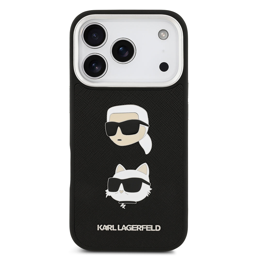 Apple iPhone 17 Pro Max Kılıf Karl Lagerfeld Orjinal Lisanslı Metal Logolu K&C Heads Pin Kapak Gri