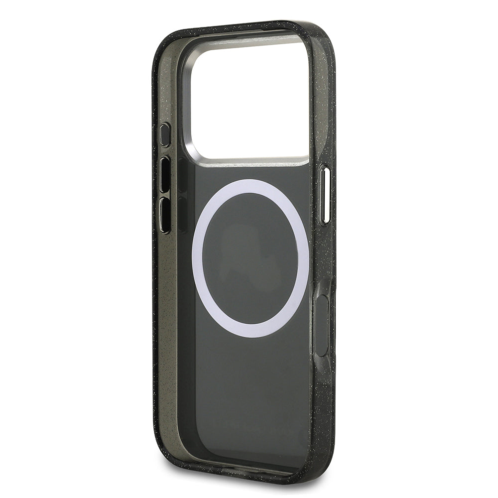 Apple iPhone 17 Pro Max Kılıf Karl Lagerfeld Orjinal Lisanslı Parlayan Simli Karl & Choupette Heads Kapak Gri