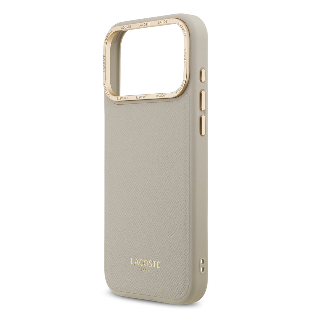 Apple iPhone 17 Pro Max Kılıf Lacoste Orjinal Lisanslı M-safe Şarj Özellikli Champs Elysees PU Deri Tasarımlı Kapak Gri