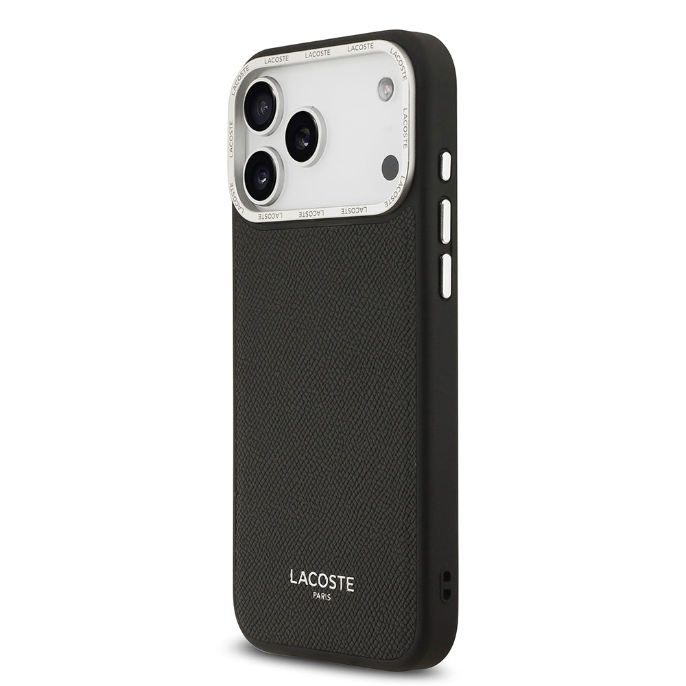 Apple iPhone 17 Pro Max Kılıf Lacoste Orjinal Lisanslı M-safe Şarj Özellikli Champs Elysees PU Deri Tasarımlı Kapak Gri