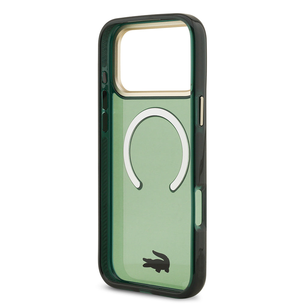 Apple iPhone 17 Pro Max Kılıf Lacoste Orjinal Lisanslı M-safe Şarj Özellikli Gold Timsah Logolu Buzlu Kapak Yeşil