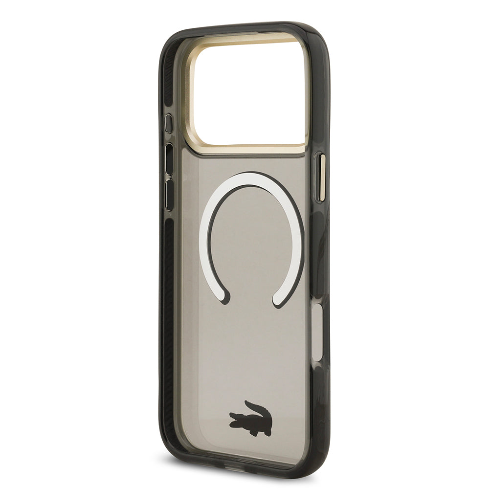 Apple iPhone 17 Pro Max Kılıf Lacoste Orjinal Lisanslı M-safe Şarj Özellikli Gold Timsah Logolu Buzlu Kapak Siyah