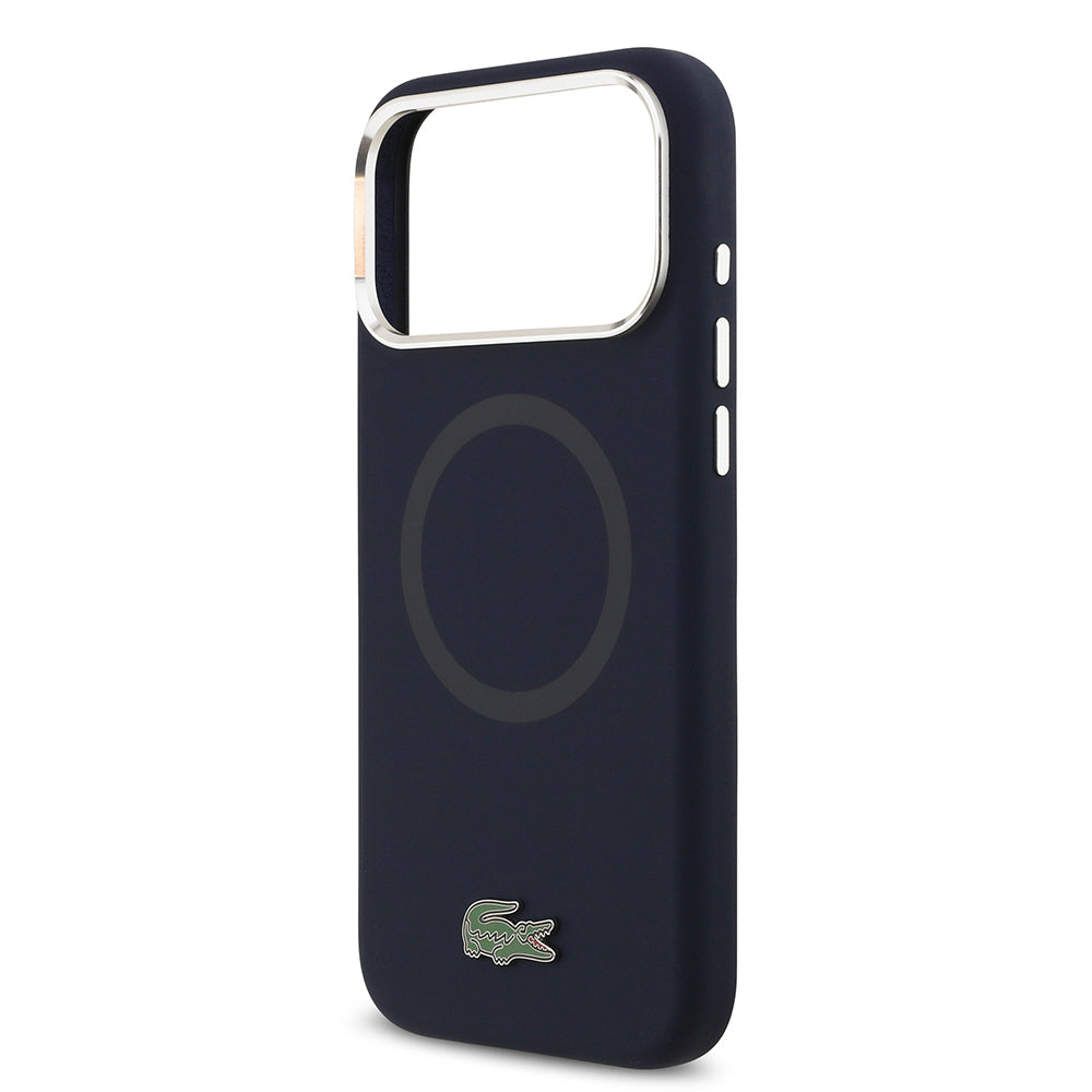 Apple iPhone 17 Pro Max Kılıf Lacoste Orjinal Lisanslı M-safe Şarj Özellikli İkonik Logolu Metal Kamera Çerçeveli Silikon Kapak Siyah