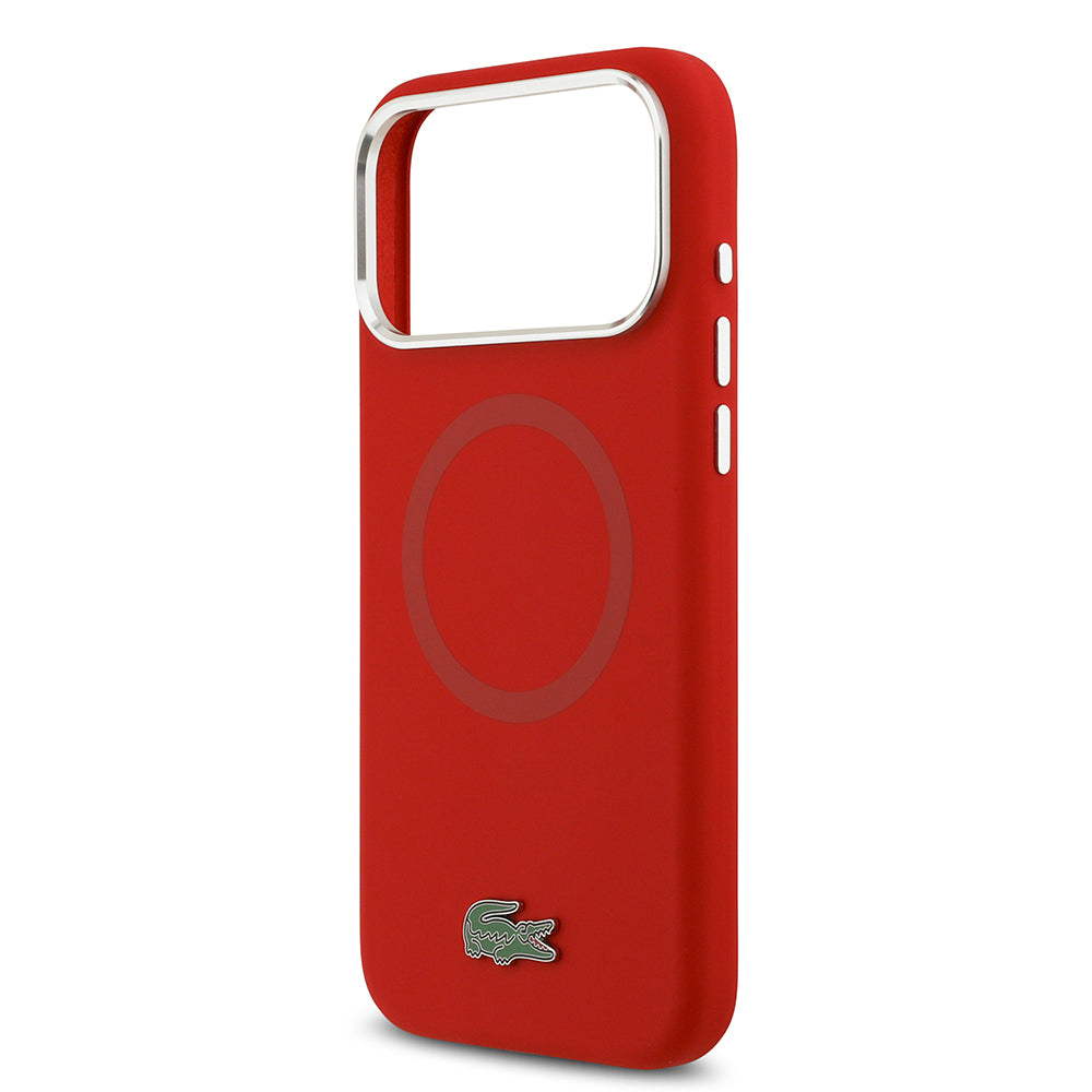 Apple iPhone 17 Pro Max Kılıf Lacoste Orjinal Lisanslı M-safe Şarj Özellikli İkonik Logolu Metal Kamera Çerçeveli Silikon Kapak Lacivert