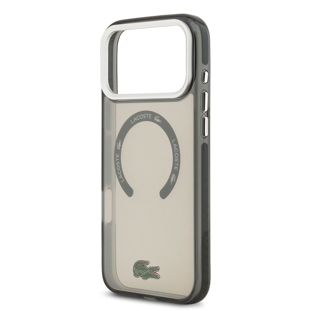 Apple iPhone 17 Pro Max Kılıf Lacoste Orjinal Lisanslı M-safe Şarj Özellikli İkonik Timsah Logolu Buzlu Kapak Gri