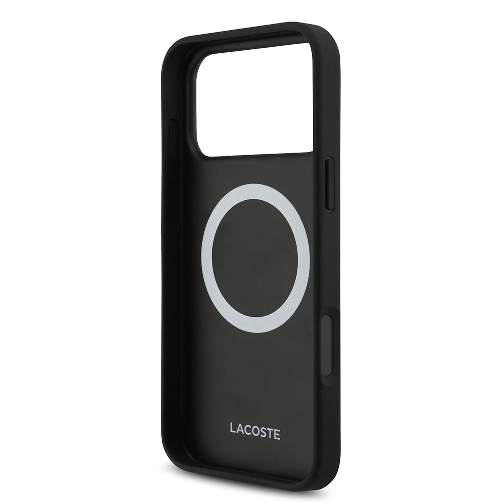 Apple iPhone 17 Pro Max Kılıf Lacoste Orjinal Lisanslı M-safe Şarj Özellikli PU Deri Tasarımlı Metal Logolu Kapak Siyah