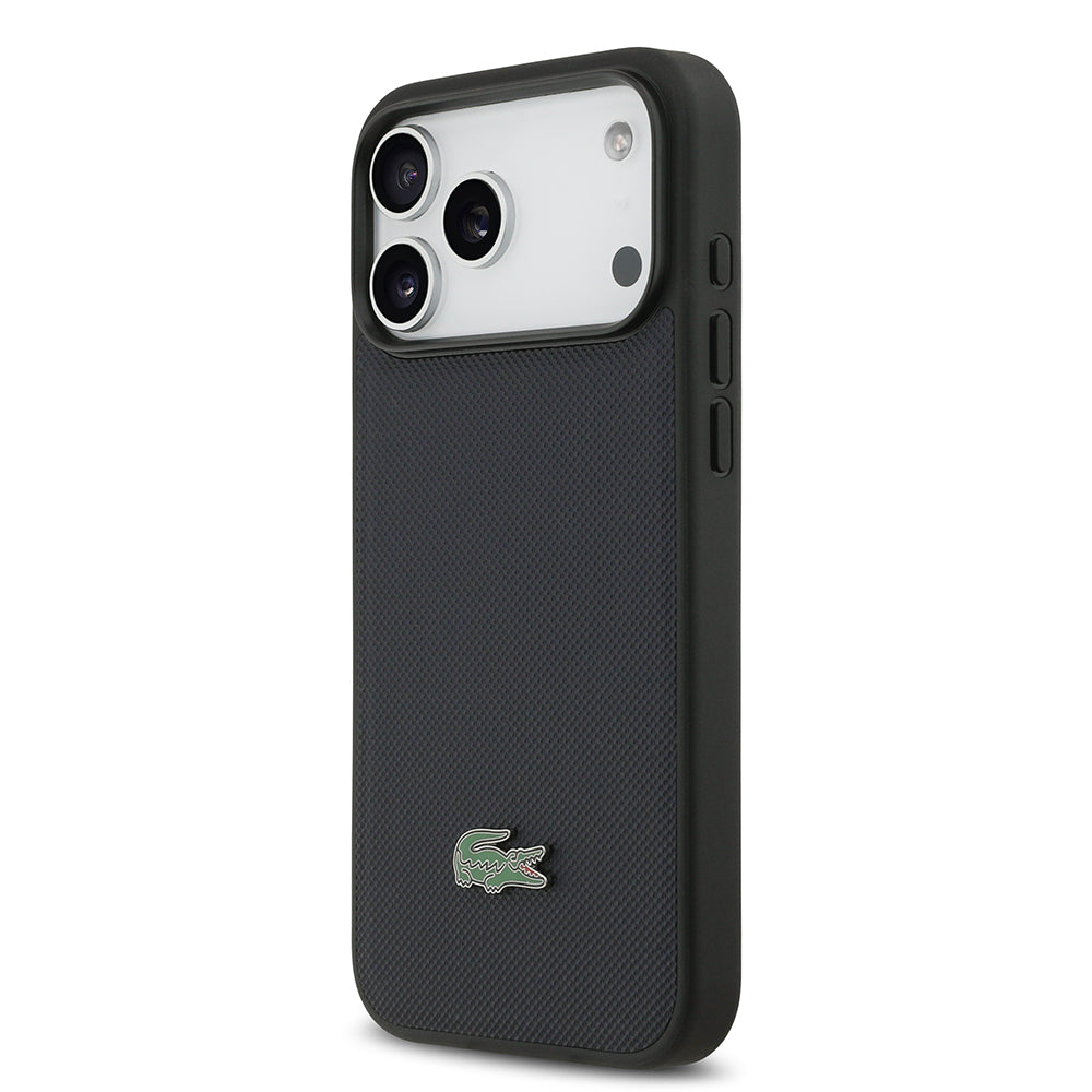 Apple iPhone 17 Pro Max Kılıf Lacoste Orjinal Lisanslı M-safe Şarj Özellikli PU Pike Desenli Metal Logolu Kapak