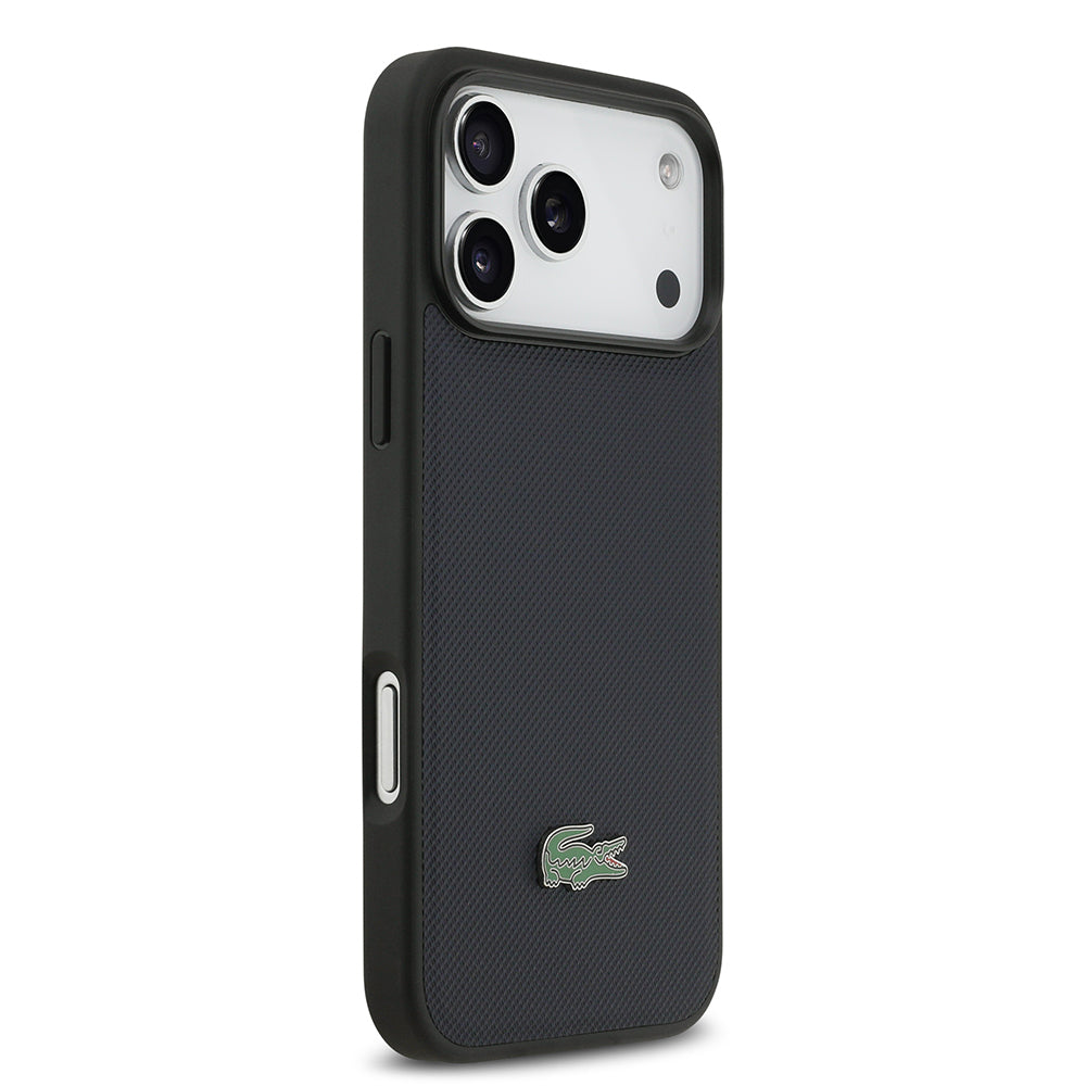 Apple iPhone 17 Pro Max Kılıf Lacoste Orjinal Lisanslı M-safe Şarj Özellikli PU Pike Desenli Metal Logolu Kapak
