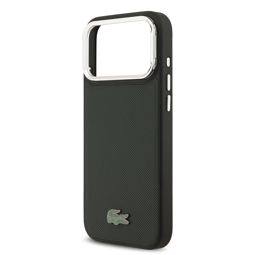 Apple iPhone 17 Pro Max Kılıf Lacoste Orjinal Lisanslı M-safe Şarj Özellikli PU Pike Desenli Standlı Metal Logolu Kapak Yeşil