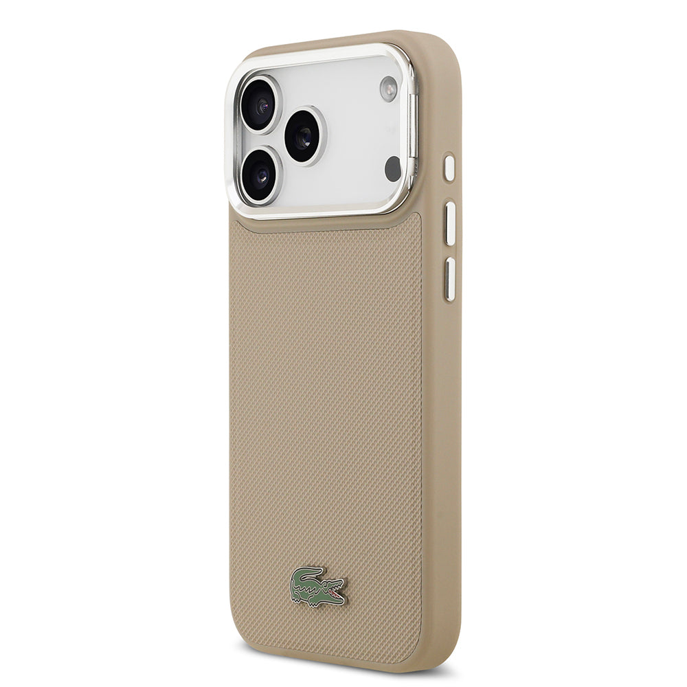 Apple iPhone 17 Pro Max Kılıf Lacoste Orjinal Lisanslı M-safe Şarj Özellikli PU Pike Desenli Standlı Metal Logolu Kapak Koyu Yeşil