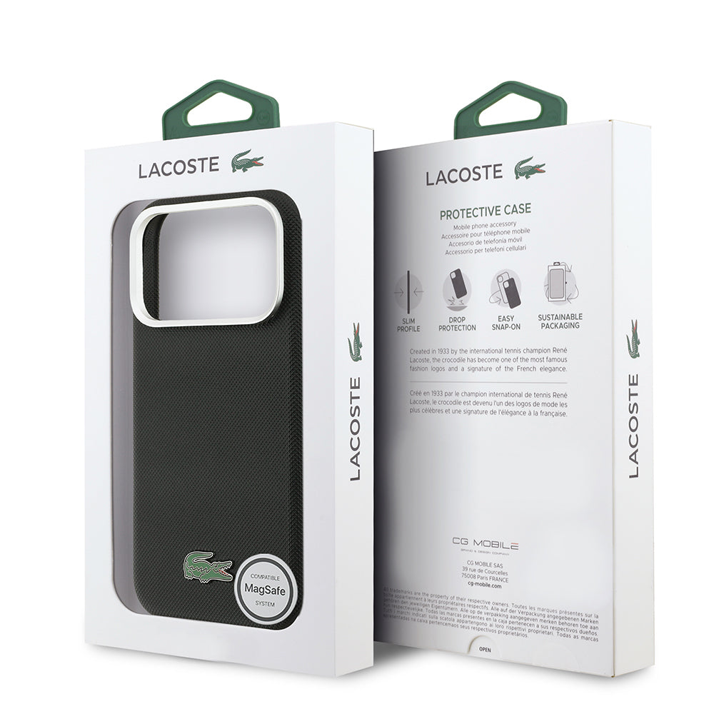Apple iPhone 17 Pro Max Kılıf Lacoste Orjinal Lisanslı M-Safe Şarj Özellikli PVC Pike Desenli Arka Yüzey İkonik Timsah Dokuma Logolu Kapak