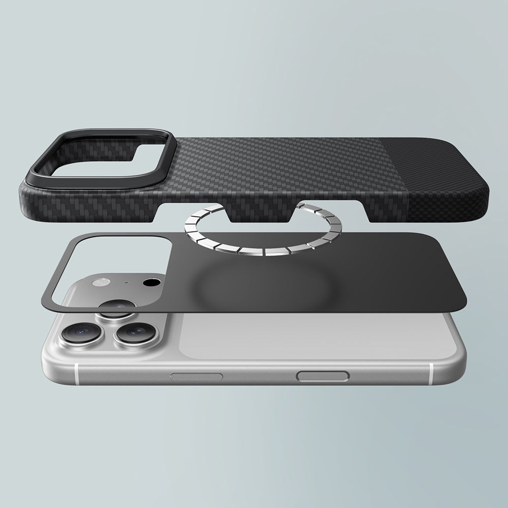 Apple iPhone 17 Pro Max Kılıf M-safe Şarj Özellikli 1500D Aramid Fiber Amazingthing Titan Max Serisi Kapak Siyah-Gri